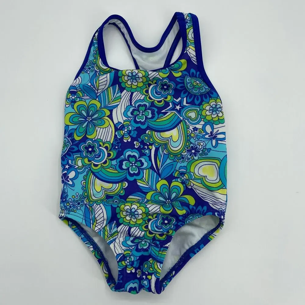 SPEEDO Swimsuit One Piece Floral Print Racerback Bathing Suit Baby 18 Months
